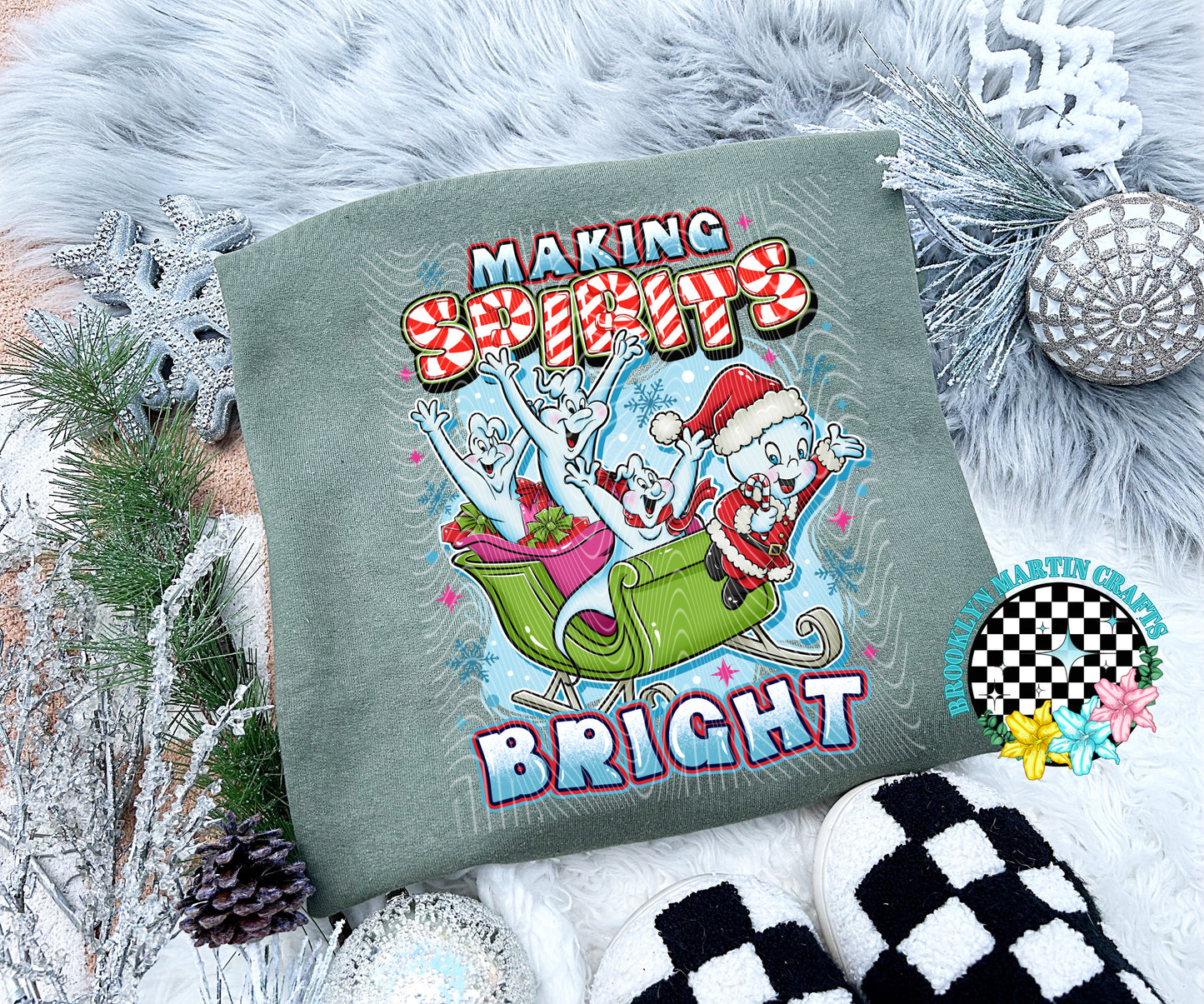 Making Spirits Bright Background T-SHIRT OR HOODIE