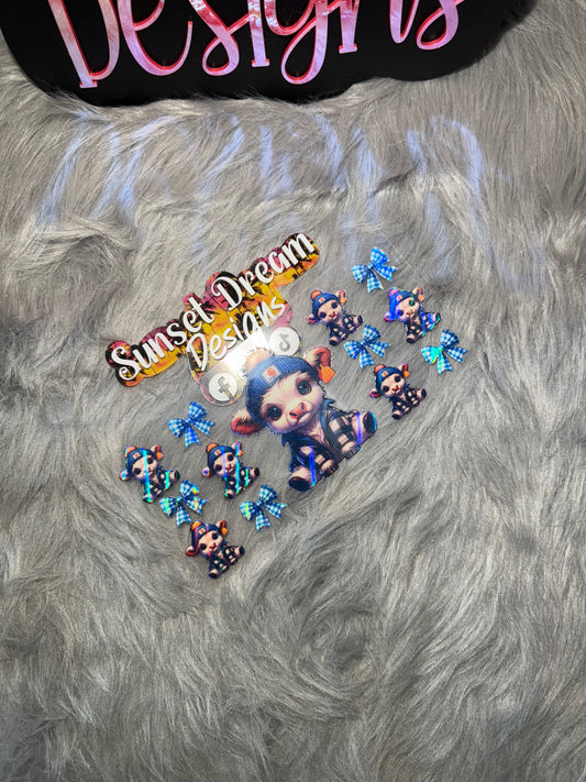 Highland Cow With Blue Bows (Holographic) 095