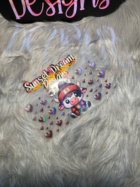 Highland Cow With Brown Hearts (Holographic) 096