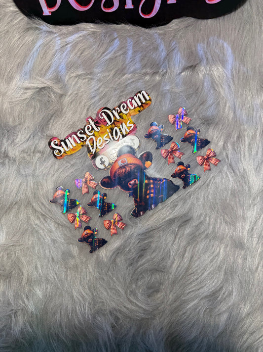 Dark Brown Highland Cow With Bow (Holographic) 092