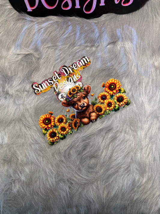 Boy Highland Cow With Sunflowers 085